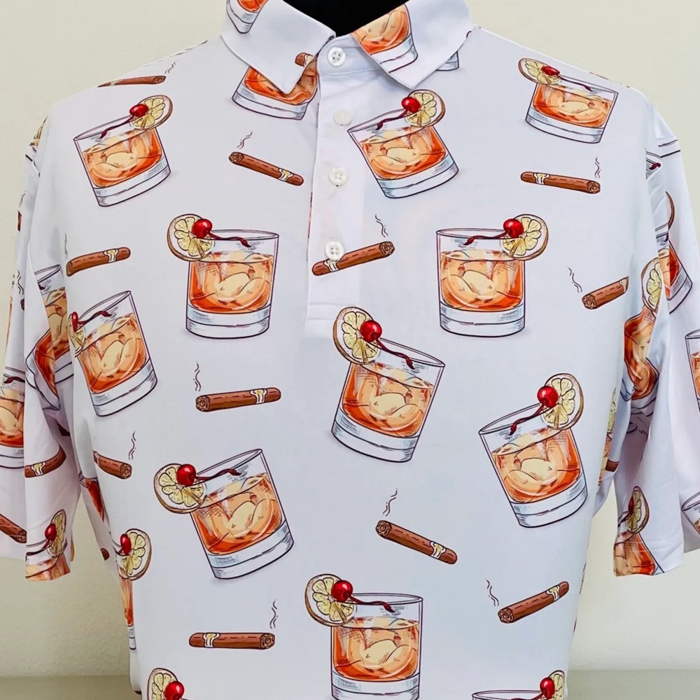 CS White Old Fashioned Print Polo